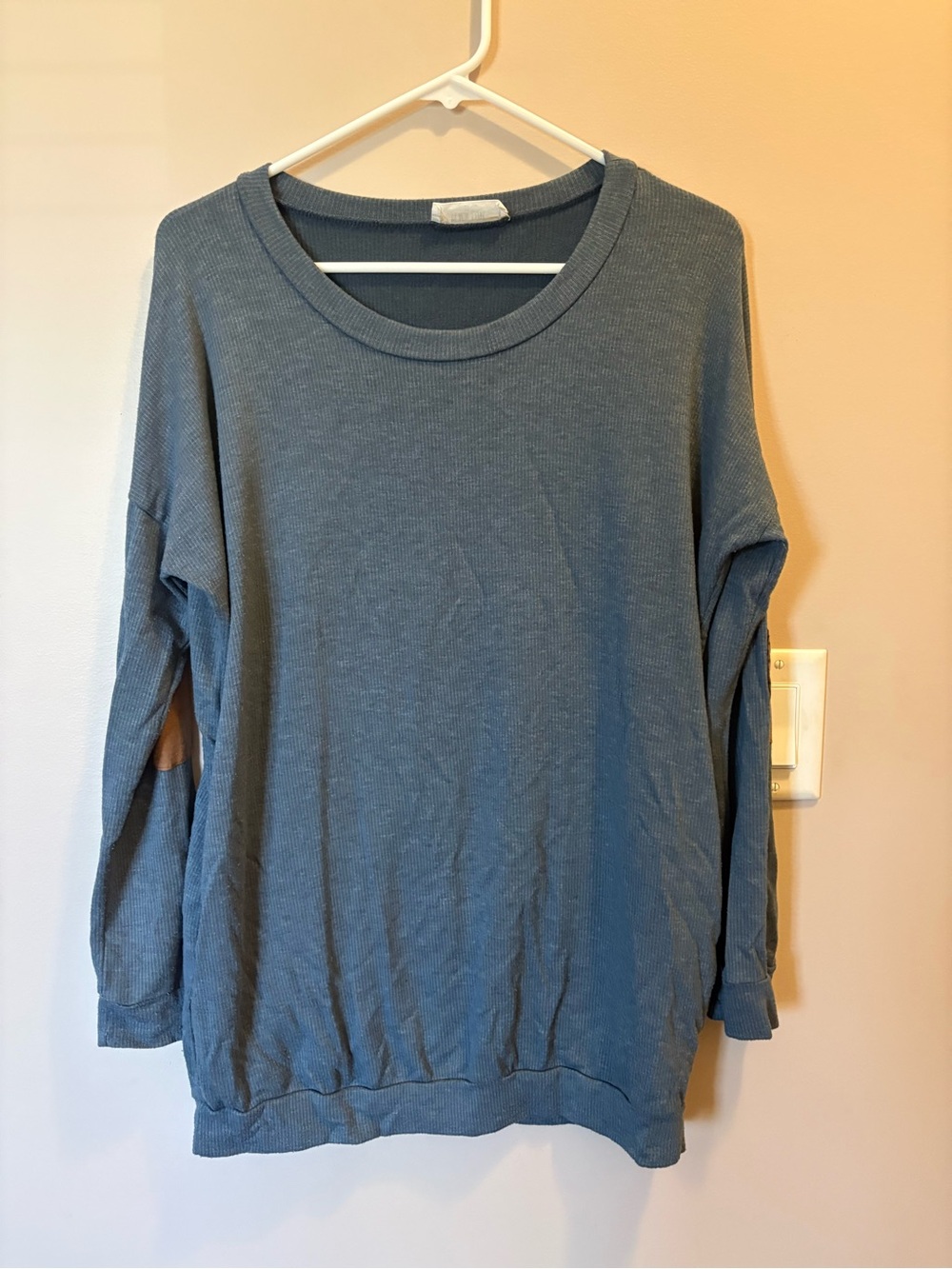 Peach Love California Slate Blue Ribbed Knit Top